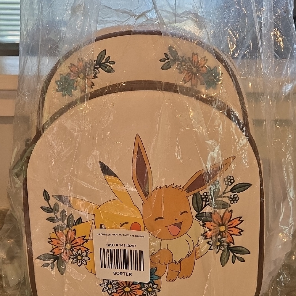 Loungefly Pikachu And Eevee Floral White and Brown Backpack
